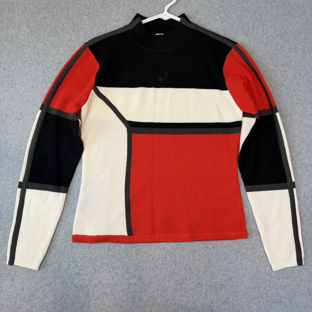 Obermeyer VTG 90s Cabincore Colorblock Sweater Womens  Red Black White Knit Sz M
